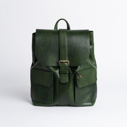 Traveller's Backpack in Vegetable Tanned Green Leather