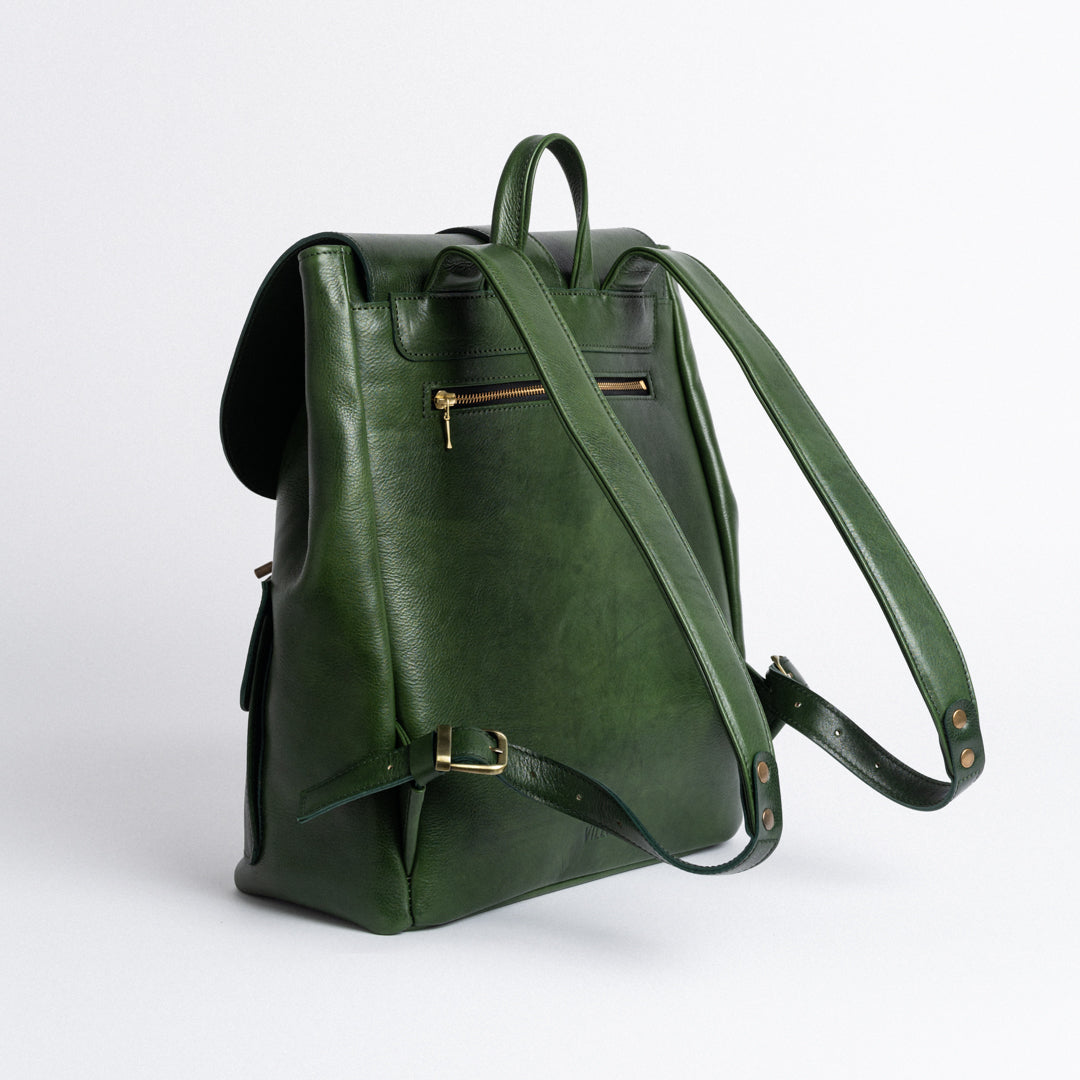 Traveller's Backpack in Vegetable Tanned Green Leather