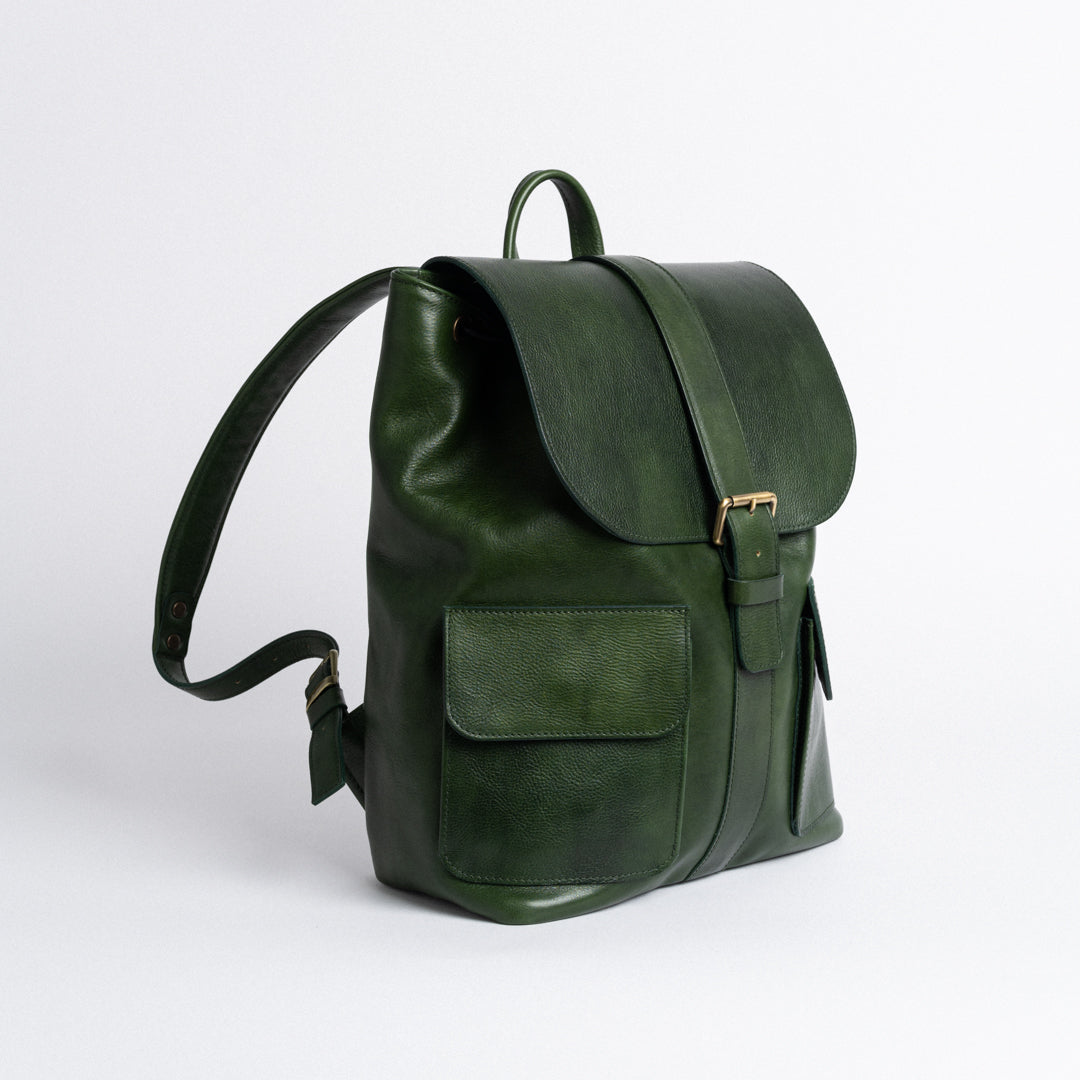 Traveller's Backpack in Vegetable Tanned Green Leather