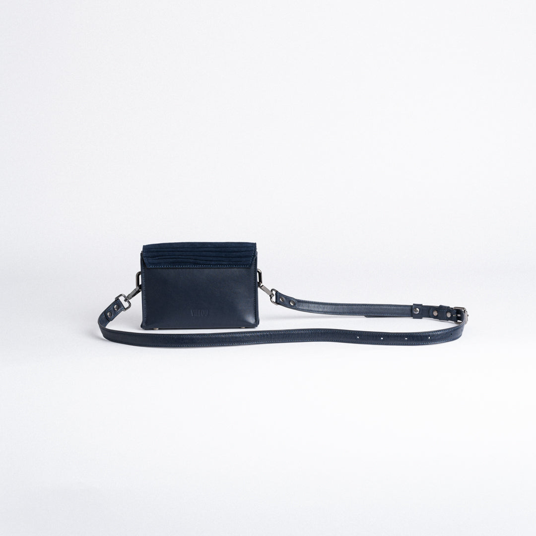 Shoulder Bag "Dune" in Blue Hand-pleated Suede