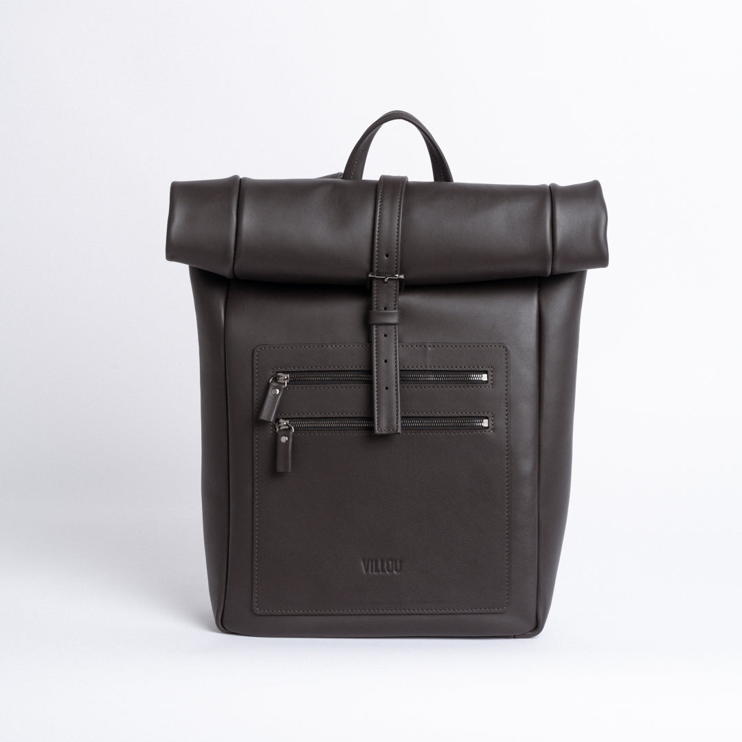 Roll Top Backpack in Dark Brown
