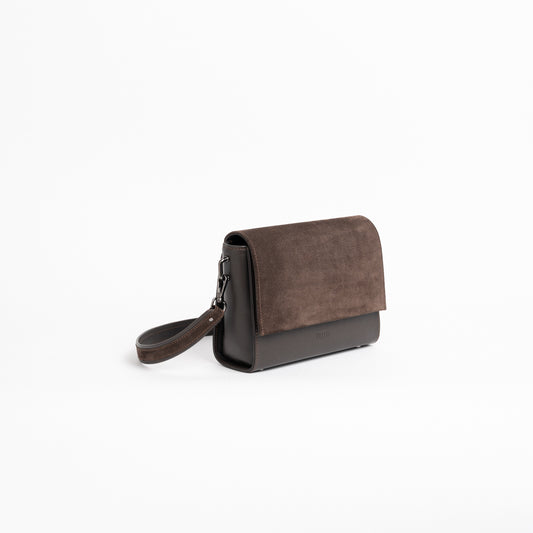 FLOW Shoulder Bag in Cocoa suede