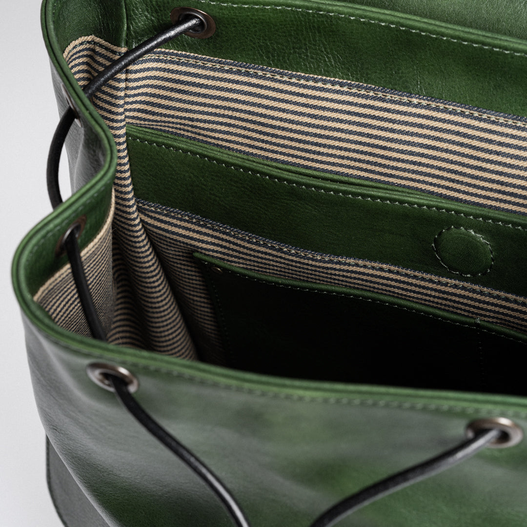 Traveller's Backpack in Vegetable Tanned Green Leather