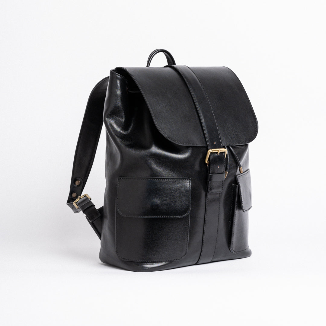 Traveller's Backpack in Vegetable Tanned Black Leather