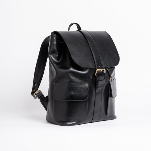 Traveller's Backpack in Vegetable Tanned Black Leather