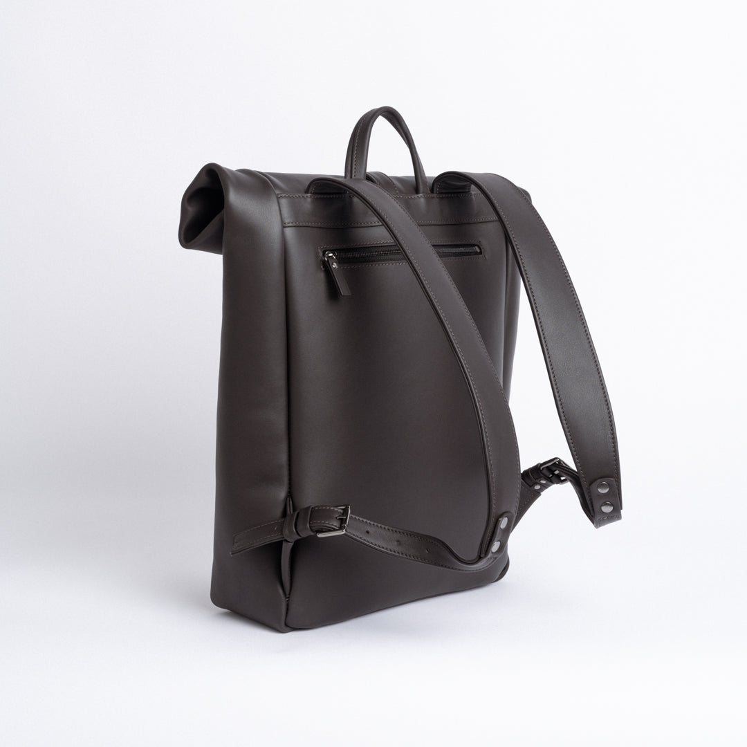 Roll Top Backpack in Dark Brown