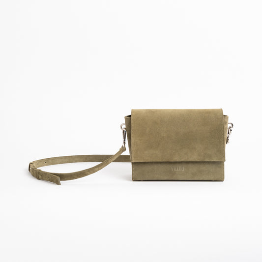 FLOW Shoulder Bag in Pistachio Suede