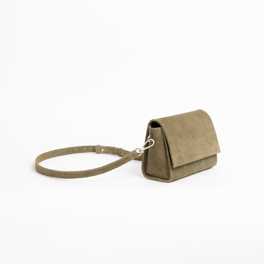 FLOW Shoulder Bag in Pistachio Suede
